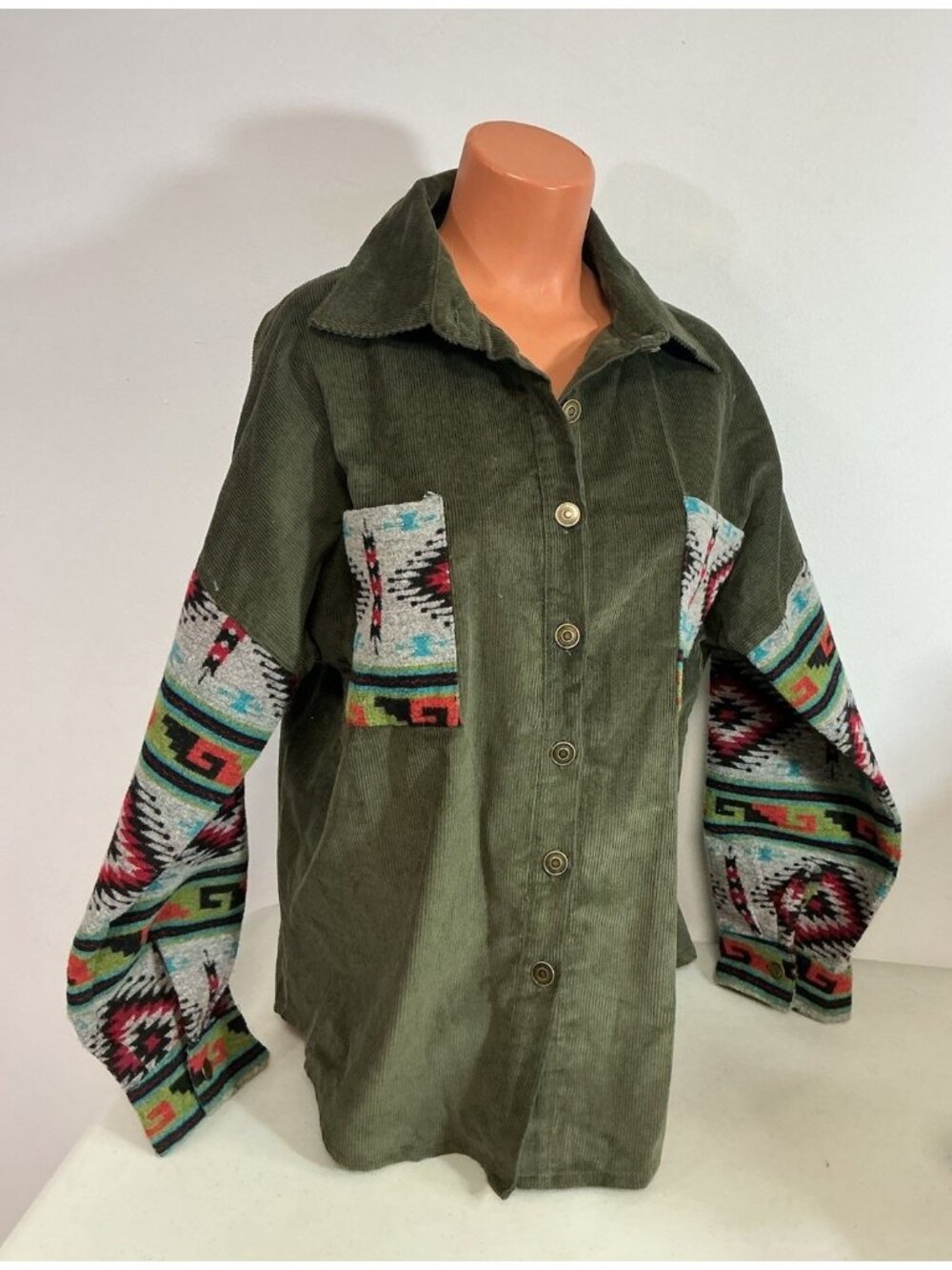 Southwest Aztec Corduroy Shirt Jacket Womens Medium